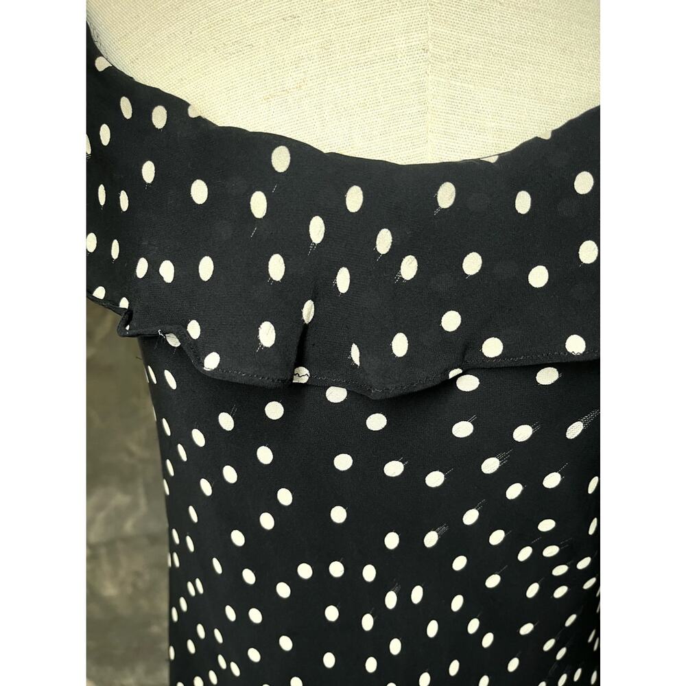 Vintage Y2K Babydoll Midi Slip Dress Polka Dot M/L Ruffle Bias Cute Party Black - Picture 10 of 11